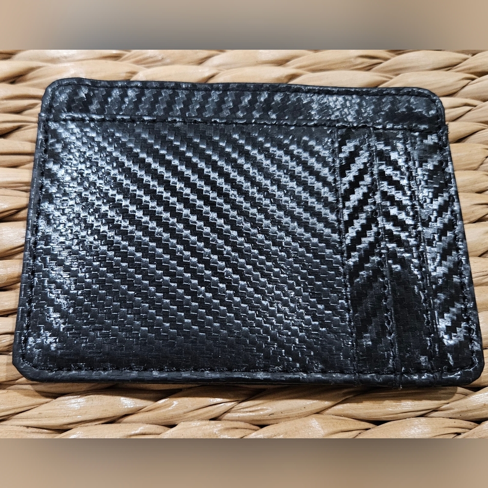 SLIM WALLET leather RFID blocker Mens Womens black minimalist EUC card gift - Picture 10 of 13